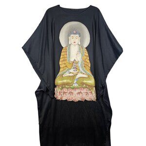 Asian Image Silk Kaftan Buddha Dress One Size Up to XL Loungewear India RARE Zen